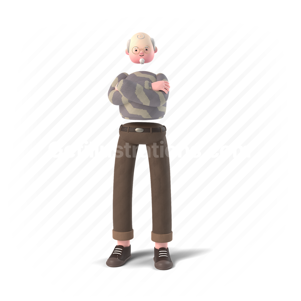 man, elder, 3d, people, person, character, stand, arms crossed